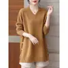 Ropa para Mujer Tallas Grandes 1.0-150kg Otoño e Invierno Tejido de Punto Holgado de Manga Larga para Mujer Top de Color Sólido Irregular de Longitud Media con Cuello