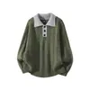 Suéter de solapa para hombre estilo old money de otoño e invierno, tejido de punto casual holgado, diseño de dos piezas falso, suéter base, prenda exterior
