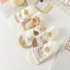 Meias de Outono e Inverno para Mulheres, Meias de Meia Panturrilha, Meias de Maternidade, Meias Largas, Meias Listradas Cor de Café com Laço, Meias Zhuji Atacado, Meias Grossas