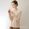 Suéter minimalista 100% cashmere puro para mulheres, gola redonda, barra enrolada, mangas compridas, corte solto, blusa base de tricô pulôver, suéter versátil