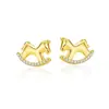 Brincos Dinâmicos de Cavalo do Zodíaco em Prata Esterlina S925 para Mulheres, Brincos Vintage de Luxo Leve de Alta Qualidade com Microincrustação de Zircônia, Presente Venda por Atacado