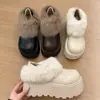 Sapatos peludos de pelo de coelho sola grossa sapatos preguiçosos aumento de altura feios fofos sapatos Birkenstock femininos 2026 inverno novo sensação de alta qualidade sapatos quentes de algodão