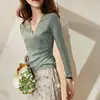 Ropa Nueva para Mujer 2025 Primavera y Verano Tops de Cuello en V Tejidos Asimétricos Camisetas de Manga Corta Europeas Ajustadas y de Moda