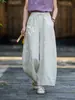 2026 Nuevos Pantalones de Cáñamo Patchwork Artístico de Verano Vintage con Cintura Elástica y Pierna Ancha para Mujer, Pantalones Casuales Sueltos con Cordón Delgado