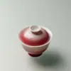 Rinyu Gui Song Luxo Leve Gradiente Vermelho Cheio de Talento Zen Alta Aparência Conjunto de Chá Gongfu Artesanal Tigela para Preparo de Chá Tigela para Beber Chá