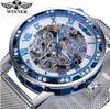 T-WINNER Reloj de Hombre Winner Moda Casual Clásico Popular Diamantes de Imitación Calado Malla con Reloj Mecánico Manual