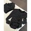 Pijama casual a rayas de manga larga estilo coreano para mujer, adecuado para salidas de verano, conjunto de shorts holgados talla extra para casa para mujer