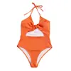 Traje de baño de una pieza para mujer, nuevo, con cordones, estilo fresco, sin mangas, con almohadilla en el pecho, de cuello halter, color liso, estilo europeo y americano, bikini transfronterizo