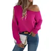 Suéter Femenino 2026 con Acabado de Lujo, Estilo Casual Europeo y Americano para Primavera y Otoño, Color Sólido, Calado, Hombros Descubiertos, Suéter de Punto de Manga Larga