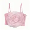 Estilo europeu e americano transfronteiriço fresco e jovial feminino de renda em camadas tridimensional grande floral de malha leve e respirável sem costas com barbatanas camisola