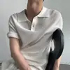 Camiseta de Manga Corta de Gama Alta, Estilo Coreano Holgado y Relajado, Manga Media Estilo Ins Verano Estilo Old Money Polo de Punto con Cuello Solapa para Hombre