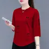 2026 Nuevo Estilo Camiseta de Manga Tres Cuartos de Alta Gama en Liquidación para Mujer Primavera/Verano Estilo Coreano Chic Holgada Cubre Imperfecciones Top Camiseta