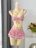 2026 Nuevo Bikini de Dos Piezas con Tirantes de Volantes Florales Estilo Fresco para Vacaciones en la Playa Europeo y Americano