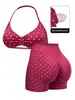 Conjunto Deportivo Europeo y Americano Dfyne Mismo Estilo Sin Costuras Alta Elasticidad Nylon Multicolor Sujetador Halter y Pantalones de Cintura Alta Levanta Glúteos