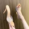 Zapatos de tacón alto con pedrería transparente sandalias de punta sandalias de exterior nuevas primavera y verano 2025 mujeres