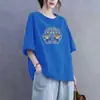 Excedente de Stock de Comercio Exterior Transfronterizo, Marca Grande, Etiqueta Cortada, Corte Holgado, Manga Corta Adelgazante, Camiseta Casual Simple de Cuello Redondo para Madres de Mediana Edad
