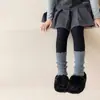 Zapatos y calcetines para niñas, otoño e invierno, con ribete de encaje, diseño a rayas, engrosados para abrigar, perfectos con leggings, calentadores de piernas hasta la pantorrilla