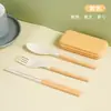 Juego de regalo de cubiertos plegables portátiles de tres piezas (cuchillo, tenedor, cuchara, palillos) estilo japonés Liheng de paja de trigo