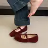 Sapatos de Lã Quadrados e de Boca Rasa para Mulheres 2026 Primavera e Verão Novos Estilo Coreano Laço Francês Sapatos Planos Mary Jane