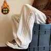 Pantalones de Tres Rayas Americanos para Hombre Otoño/Invierno Retro Juvenil Holgados de Pierna Ancha Pantalones de Chándal Peso Pesado Caída Casual Pantalones Largos