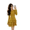 Cárdigan de manga larga estilo coreano para mujer con ribete de encaje y falda de capas, conjunto de punto extremadamente elegante para principios de otoño