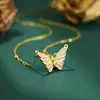 Colar Borboleta Rosa em Prata de Lei S925 para Mulheres, Tendência Nacional, Pingente de Inseto Esmaltado de Alta Qualidade, Estilo de Luxo Acessível, Corrente para Clavícula Versátil