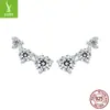 Brincos de Prata Esterlina S925 Yinziyun Estilo Ins Cool Brincos de Zircônia Fileira de Diamantes com Três Garras Brincos