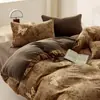 Juego de Cama de Invierno Francés Maillard de Leche de Cuatro Piezas Engrosado Cálido Doble Cara de Felpa Adecuado para Dormir sin Ropa Sábana Funda de Edredón Antiestático