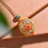 Fuyun Guo Huang Prata S925 Inlaid Jade Hetian Oval Superfície de Ovo Esmalte Pingente Estilo Étnico Retrô Pingente da Maré Nacional