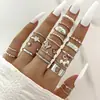 Anillo de Ojo de Diamante con Goteo de Aceite Caliente de Hoja Cruzada Multiartejo de 23 Piezas Anillo de Perla Sol y Luna Transfronterizo
