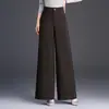 Calça de Cor Sólida com Barra Larga para Mulheres, Novo Estilo Outono/Inverno 2026, Forrada com Lã, Espessa, Cintura Alta, Perna Reta Solta, Emagrecedora, Calça Casual