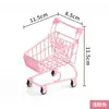 Suporte de Armazenamento de Pós Compactos de Ferro Mini Carrinho de Supermercado Rosa Girly para Desktop Props de Fotos para Carro