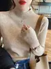 Suéter azul para mulheres, novo modelo outono e inverno 2026, top de malha com gola média para usar sob um casaco, blusa base de gola alta meia