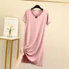 Novo modelo de verão, camisola curta de modal com babados e manga curta, design fino com laço, solta, casual, confortável, vestido para casa