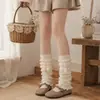 Novas polainas de pompom para outono e inverno, polainas Lolita versáteis e que afinam, meias fofas e quentes em camadas para meninas com um toque de alta qualidade