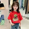Nova Camiseta de Verão 2026 com Manga Curta para Meninas, Estilo Casual Infantil, Algodão Puro, Estampa de Desenho Animado, Camisa Respirável para Meninas de Tamanho Pequeno e Médio