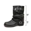 2026 Novas Botas Curtas Ocidentais de Cowboy Pretas Plissadas Vintage com Bico Redondo e Fivela, Botas Largas da Moda