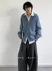 Cardigan Suéter de Tricô com Gola Lapela Neutra Silhouette Japonesa para Homens e Mulheres Mesmo Estilo Solto Cardigan Silhouette Cityboy Peça de Roupa Externa Outono