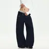 Bolsillo de parche curvo tridimensional, pantalones de trabajo de pierna ancha para mujer, corte holgado, efecto adelgazante, elegantes y modernos, jeans versátiles de pierna recta