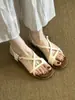 Nuevas sandalias romanas Chuyuji para mujer, con puntera abierta, tejidas, de tacón medio y una correa con hebilla, para uso en exteriores