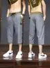 Verão fino gelo seda secagem rápida shorts casuais estilo chinês moda bordado design solto respirável calças cropped para homens