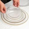 Fabricante de platos de vidrio Placa de cuentas doradas Placa de puntos de cuentas de vidrio Estilo nórdico moda redonda Plato occidental Plato para banquetes Plato de frutas