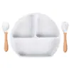 En Stock Vajilla Infantil Compartimentada Tazón de Silicona con Ventosa para Bebé Cuchara para Bebé Plato de Silicona con Popote Integrado