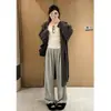 Calças largas forradas com fleece para mulheres, novas calças casuais de cintura alta, largas, modeladoras, para outono e inverno, calças compridas estilo casual