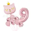 Libro Rojo Pequeño Mismo Estilo Gato Paquete de Globos Digitales Decoración para la Primera Fiesta de Cumpleaños Infantil Globo de Papel de Aluminio de Gato con Corona
