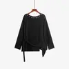 Blusa de tricô com ajuste na cintura para tamanhos grandes com alças para mulheres, estilo outono 2026, barra irregular, blusa básica modeladora para mulheres plus size 25081