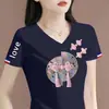Camiseta de manga corta con excedente de comercio exterior transfronterizo para madres de mediana edad, top de verano para mujer, holgado y adelgazante
