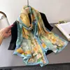 Estilo Elegante Estampado Flores Cortadas Primavera y Verano Bufanda de Seda Bufanda Larga Grande Sentido Avanzado Chal de Viaje Protector Solar Bufanda para Mujer Turbante