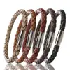 Pulseira masculina tecida pulseira de couro tecida à mão aço inoxidável fivela magnética corda de couro genuíno pulseira de casal