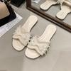 Pantuflas de perlas estilo francés para mujer, ropa de verano 2025, nuevas pantuflas de playa planas de moda estilo Fairy Chanel